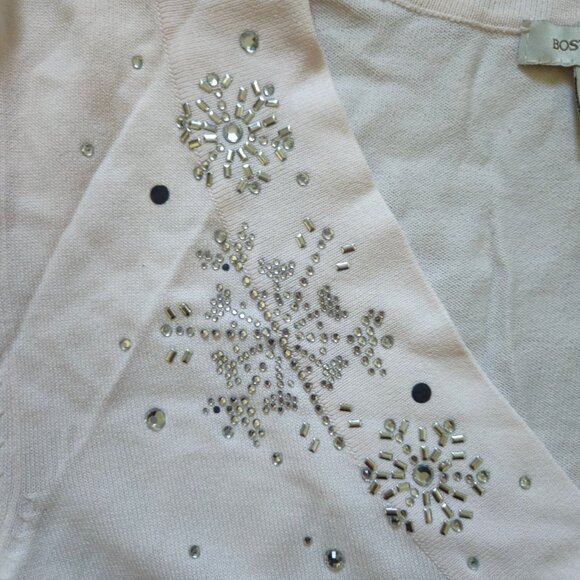 Boston Proper size Large Pink Rhinestone Holiday Sweater - Picture 7 of 9
